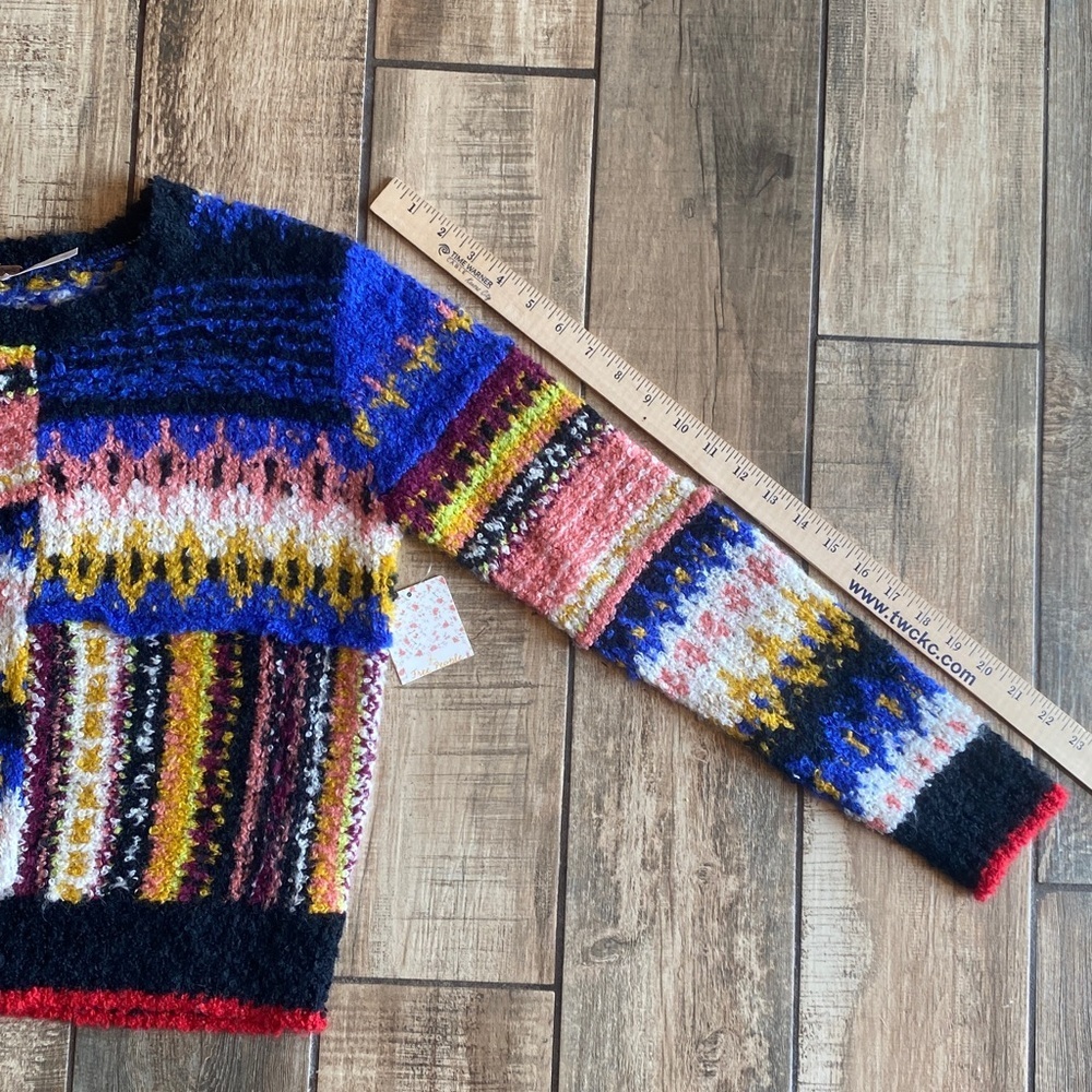 Free People Best Day Ever novelty sweater featuring colorful patchwork design 🆕 - Picture 9 of 12